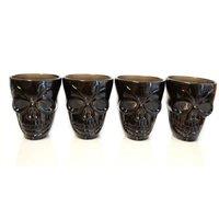 Shatchi 4Pcs Halloween Clear Skull Shot Glasses - Spooky 55ml Tableware, Striking Decor in Black
