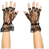 Shatchi Fingerless Lace Gloves Fancy Dress Evening Party Prop-Halloween Party Accessory in Black
