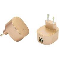 FX Multicoloured Dual USB 'Mains Charger' 2.4 AMP Plug Gold