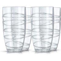 LIVIVO Plastic Tumblers Set of 4 600ml Reusable Cups Multicoloured Swirl Design BPA Free Drinking Cups for Picnic Camping in Clear
