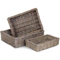 Red Hamper Wicker Antique Wash Rectangular Straight-Sided Tray Set of 3 in Brown