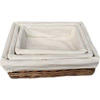 Red Hamper Wicker Lined Antique Wash Rectangular Straight-Sided Tray Set of 3 in Brown