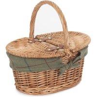 Red Hamper Wicker Childs Light Steamed Finish Cotton Lined Oval Picnic Basket in Green