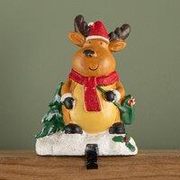 Samuel Alexander 13cm Premier Christmas Stocking Hanger Decoration in Reindeer Design in Brown