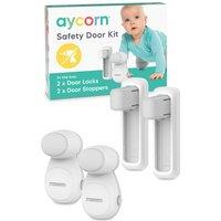 Aycorn Baby Safety Door Kit 2 Door Locks + 2 Door Stoppers in White
