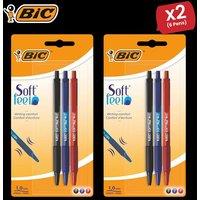 Bic Soft Feel Ballpoint Pens Medium Point (1.0 mm) Assorted Colours (Black, Blue, Red), - 2 Packs