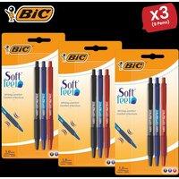 Bic Soft Feel Ballpoint Pens Medium Point (1.0 mm) Assorted Colours (Black, Blue, Red), - 3 Packs