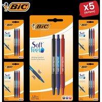 Bic Soft Feel Ballpoint Pens Medium Point (1.0 mm) Assorted Colours (Black, Blue, Red), - 5 Packs
