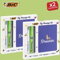 Bic My Message Dreamer Kit - Stationery Kit with 1 Ballpoint Pen 4 Colours/ 1 Highlighter Grip Green/ 1 A6 White Notebook, Multicolor, 2 Packs