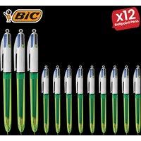 Bic 4 Colours Ballpoint - Set of 2 Multicolour Ink Pen, Retractable Pen for Writing Pack of 12