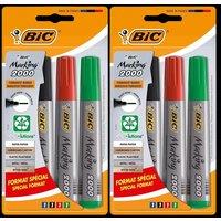 Bic 2000 Bullet Tip Permanent Marker - Assorted Colours (Black, Blue, Red, Green) - Pack of 2