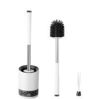 Nicoman Round White Toilet Brush & Holder With Silicone Head