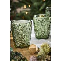Dibor Set of 2 Vintage Luxury Spring Summer Green Leaf Embossed Drinking Glass Tumblers Wedding Gift 260ml | Size: 2 Pack