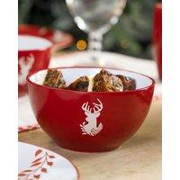 Dibor Set of 2 Red Stag Christmas Dinnerware Stoneware Bowls Dia14.5cm | Size: 2 Pack