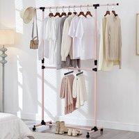 House of Home Double Clothes Rail, Extended Top Rail Adjustable Height, Pink