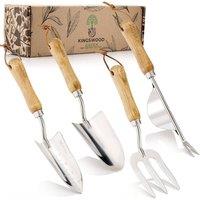 Kingswood Green 4 Piece Garden Hand Tool Set with Wooden Handles in Natural