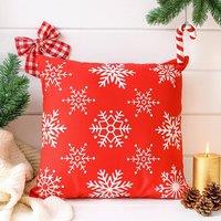 Voltico Festive Christmas Cushion - Snowflake & Santa Hat Design, 36 36 cm in Red | Size: 35 cm x 35 cm