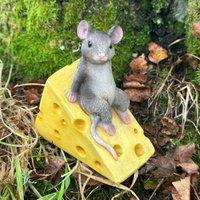 Animal Crackers Mouse On Cheese Wedge Fairy Garden Ornament