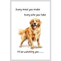 Animal Crackers Dog Tea Towel With 'Watching You' Funny Wording - Golden Retriever in White