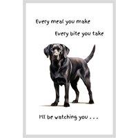 Animal Crackers Dog Tea Towel With 'Watching You' Funny Wording - Black Labrador in White