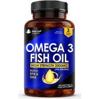 New leaf health Omega 3 2000mg Capsules - High Dose Fish Oil - Enriched w/ Vitamin E - One A Day Pure Fish Oil Gel Capsule - Helps Maintain Healthy