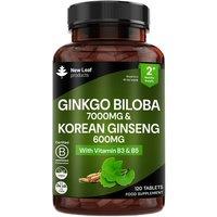 New leaf health Ginkgo Biloba 7000mg & Korean (Panax) Ginseng 600mg Tablets with Vitamin B3 & B5 in Green