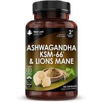 New leaf health Ashwagandha KSM-66 & Lions Mane Capsules - 2000mg Capsules with Black Pepper in Light Brown