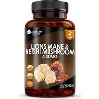 New leaf health Lions Mane & Reishi Mushroom Capsules - 120 High Strength 4000mg Vegan Capsules in Light Brown