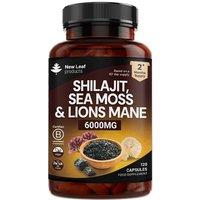 New leaf health Shilajit, Sea Moss & Lions Mane 6000mg Capsules - 100% Fruiting Body Capsules in Brown
