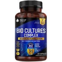 New leaf health Bio Cultures Complex + Inulin & FOS - 60 Gut Repair Probiotic Capsules 80 Billion CFU in Dark Blue