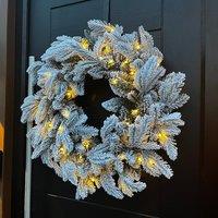 Outdoor Living 60cm Premium Mixed branch prelit Snow Flocked Christmas Wreath - with timer in Green | Size: O