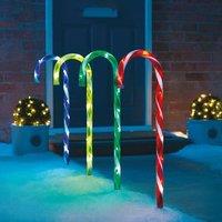 Almineez 4 Candy Cane Multi Coloured LED Light Up 50cm Stakes Garden Path Outdoor Indoor