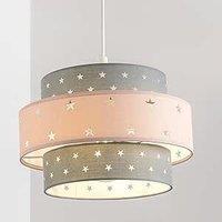 CGC Lighting 'Starlight' Grey & Pink Star Two Tier Easy Fit Lamp Shade in Baby Pink