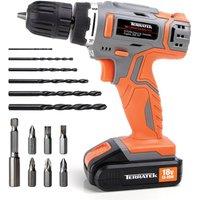 Terratek 18V Cordless Power Drill & Screwdriver Set & Drill Bit with Battery in Grey