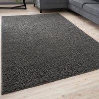 THE RUGS Dark Grey Plain Soft High Pile Shaggy Rugs & Runners Living Room | Size: 60 cm x 110 cm