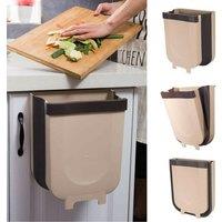 MANTRARAJ Hanging Trash Can Folded Collapsible Trash Bin Compact Garbage Can 10L Wall Mounted Waste Bin in Brown | Size: 1 Pack