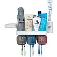 MANTRARAJ Wall-Mounted Toothbrush Holder & Automatic Toothpaste Dispenser Soap Holder 3 Cups in White
