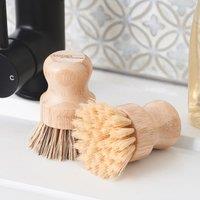 Cooks Professional Set of 2 Bamboo Pot Brushes - Plastic Free Washing Up Brush in Brown