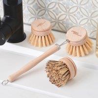 Cooks Professional Bamboo Dish Brush with Long Handle & 3 Interchangeable Heads in Brown