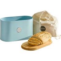 Cooks Professional Ribbed Bread Bin with Linen Bag & 2-in-1 Bamboo Cutting Board Lid in Blue