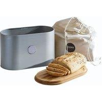 Cooks Professional Ribbed Bread Bin with Linen Bag & 2-in-1 Bamboo Cutting Board Lid in Grey