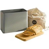 Cooks Professional Diamond Pattern Bread Bin with Linen Bag & Bamboo Cutting Board Lid in Grey