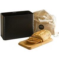 Cooks Professional Diamond Pattern Bread Bin with Linen Bag & Bamboo Cutting Board Lid in Black