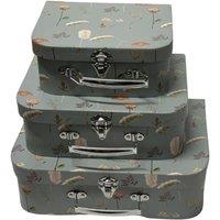 Trendi Grey-Blue Feather Decorative Storage Boxes - Set of 3 in Grey