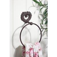 Dibor Cast Iron Towel Ring Love Heart Ornate Towel Rail in Brown
