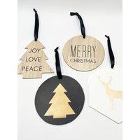 SVNX Wooden Christmas Tree Ornaments - 4 Pack in Beige