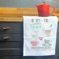 Afewhometruths Personalised Seven Tea 70th birthday gift tea towel in White | Size: 600mm