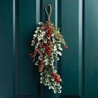 Scottish Everlastings Ltd 70cm Variegated Leaf & Berry Teardrop Wreath (Swag) in Green