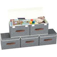 DMD Collective 5-Piece Stackable Collapsible Storage Boxes with Lids in Grey