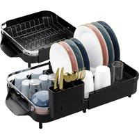 DMD Collective Expandable Dish Rack With Removable Cutlery Holder, Anti-Scratch Draining Rack in Black
